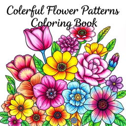 A colorful and eye-catching cover for an adult flower patterns coloring book