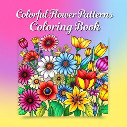 A striking cover for a colorful flower patterns coloring book aimed at adults