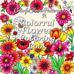 A striking cover for a colorful flower patterns coloring book aimed at adults