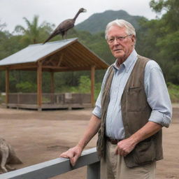 Portray John Hammond overseeing the construction of a Raptor Paddock, located behind the visitor center on Isla Nublar, designed for housing the newly revived Velociraptors