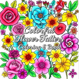 A captivating cover for a colorful flower patterns coloring book intended for adults