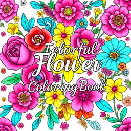 A captivating cover for a colorful flower patterns coloring book intended for adults
