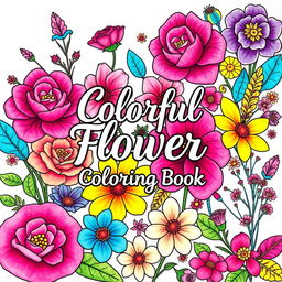 A captivating cover for a colorful flower patterns coloring book intended for adults