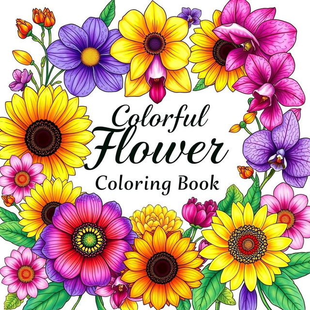 An enchanting cover for a colorful flower coloring book designed for adults