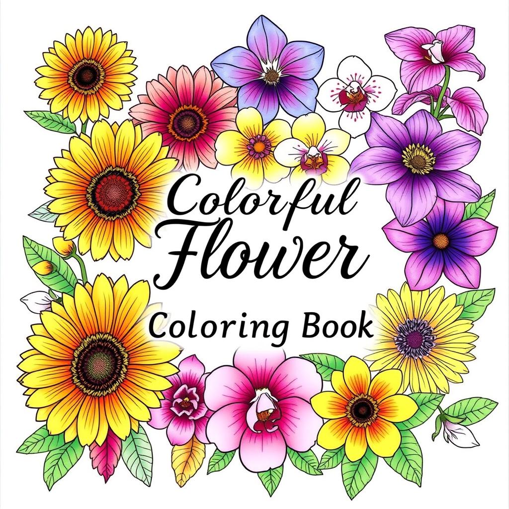 An enchanting cover for a colorful flower coloring book designed for adults