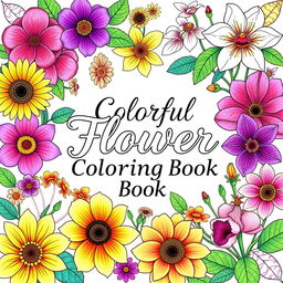 An enchanting cover for a colorful flower coloring book designed for adults
