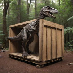 Conjure an image of a massive 10-meter crate, now home to two fully grown Velociraptors, radiating an imposing aura of power and primal energy