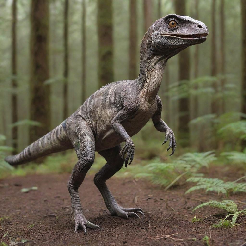 Illustrate InGen successfully relocating Velociraptors to their expansive and secure paddock, equipped with electrified fencing and dense forest for a naturalistic living environment