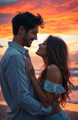 A captivating and romantic scene depicting a passionate love story between a couple deeply infatuated with each other