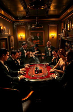 A classic 1920s mafia scene set in a dimly lit speakeasy bar