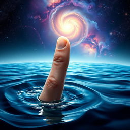 An artistic depiction of two fingertips gracefully touching, one emerging from the ocean and the other from the vastness of space