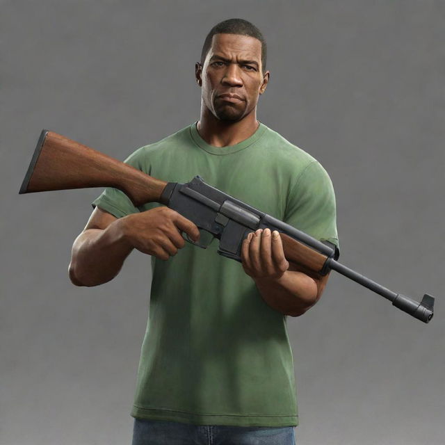 A meticulous depiction of the signature weapon held by Carl Johnson, a classic character from the Grand Theft Auto series