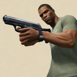 A meticulous depiction of the signature weapon held by Carl Johnson, a classic character from the Grand Theft Auto series