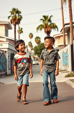 A nostalgic scene depicting two young boys in 1977 Compton, California