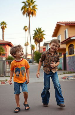 A nostalgic scene depicting two young boys in 1977 Compton, California
