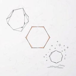 Three detailed illustrations of a regular nonagon, each showcasing a unique artistic style