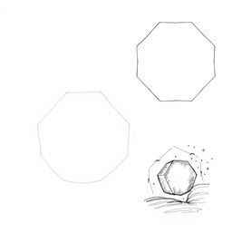 Three detailed illustrations of a regular nonagon, each showcasing a unique artistic style
