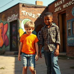 A nostalgic scene featuring two young boys in 1977 Compton, California