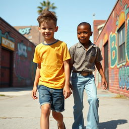 A nostalgic scene featuring two young boys in 1977 Compton, California