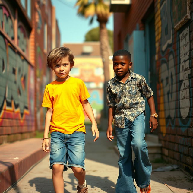 A nostalgic scene featuring two young boys in 1977 Compton, California