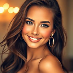 A beautiful woman with captivating features and an alluring smile, showcasing her confidence and charm