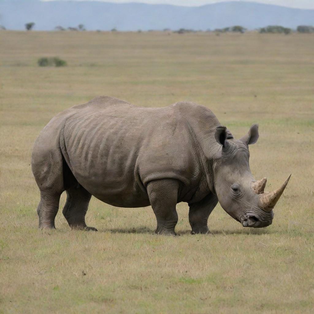 A truly gigantic rhinoceros, referencing the size of the largest species on record next to a 6-foot tall human for scale