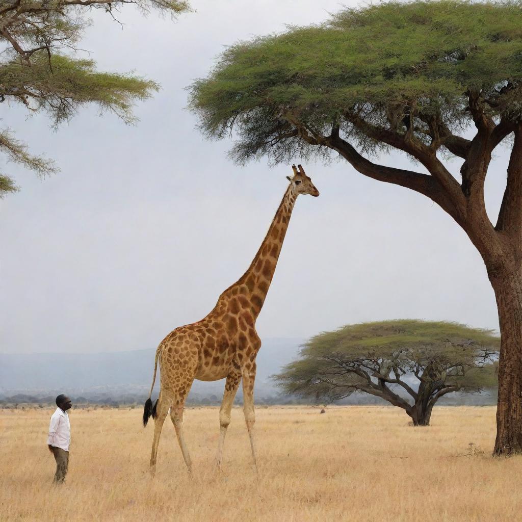 A gigantic giraffe, the tallest on record, compared to a 6-foot tall human