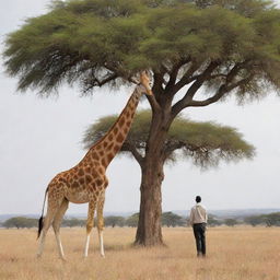 A gigantic giraffe, the tallest on record, compared to a 6-foot tall human