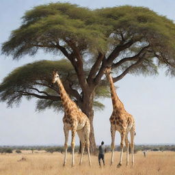 A gigantic giraffe, the tallest on record, compared to a 6-foot tall human