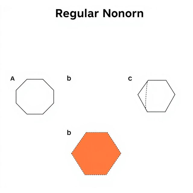 Three simple illustrations of a regular nonagon, each designed to be easy to understand