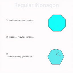 Three simple illustrations of a regular nonagon, each designed to be easy to understand