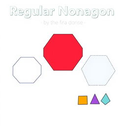 Three simple illustrations of a regular nonagon, each designed to be easy to understand