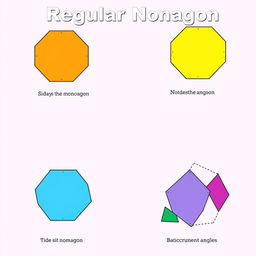 Three simple illustrations of a regular nonagon, each designed to be easy to understand