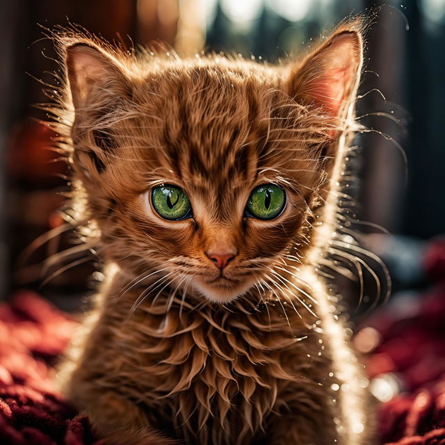 Medium-close-up photograph of a vibrant ginger kitten with green eyes, captured with Nikon Z7 II and NIKKOR Z 85mm f/1