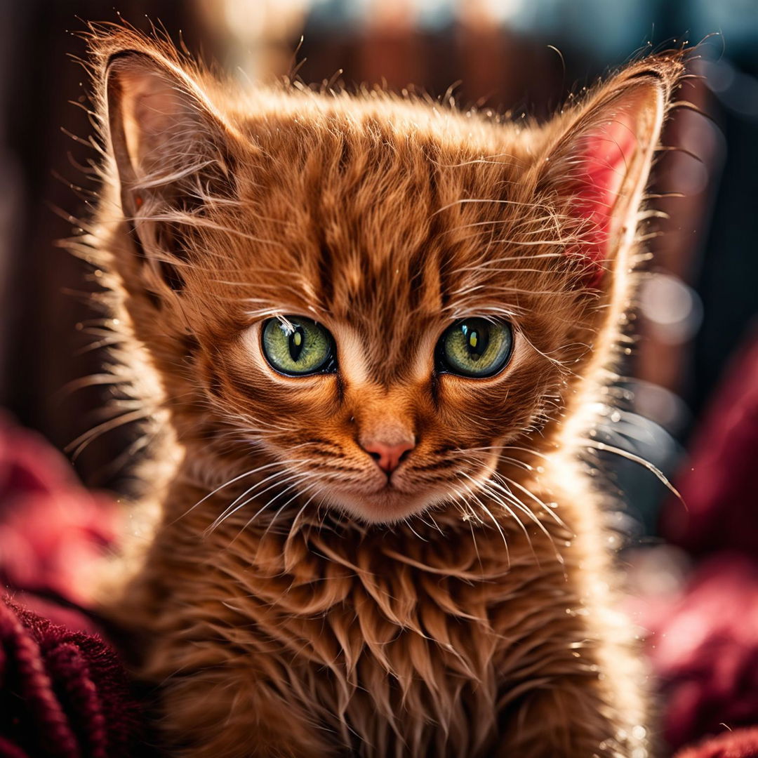 Candid medium-close-up photograph of an adorable ginger kitten, taken with Nikon Z7 II and NIKKOR Z 85mm f/1