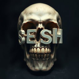 A creatively designed skull featuring the letters 'S', 'E', 'S', and 'H' artistically arranged as its teeth