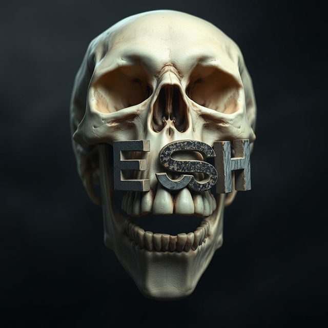 A creatively designed skull featuring the letters 'S', 'E', 'S', and 'H' artistically arranged as its teeth