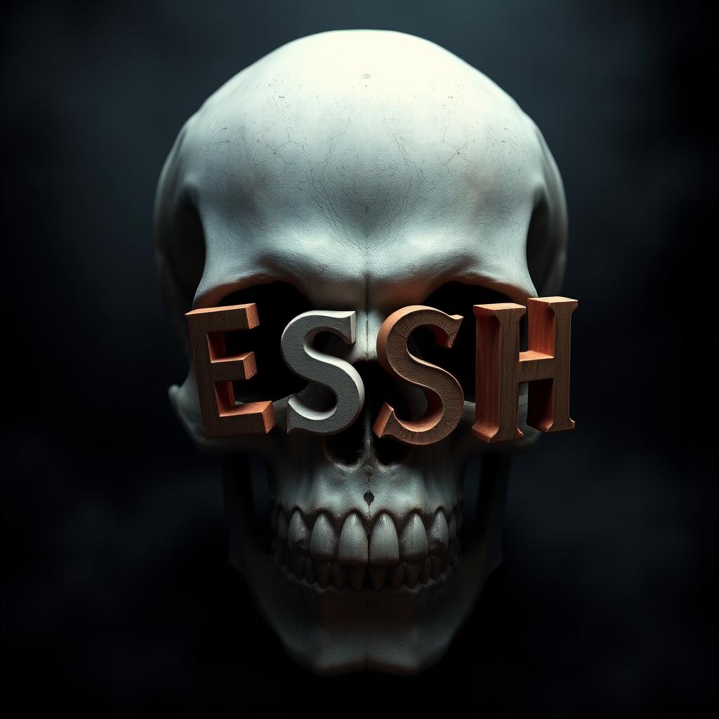 A creatively designed skull featuring the letters 'S', 'E', 'S', and 'H' artistically arranged as its teeth