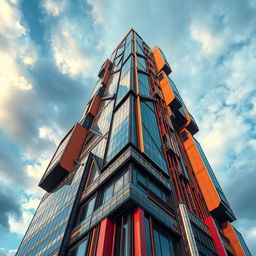 A stunning visual representation of a skyscraper designed in the style of architect Lebbeus Woods, highlighting deconstructivism