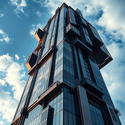 A stunning visual representation of a skyscraper designed in the style of architect Lebbeus Woods, highlighting deconstructivism