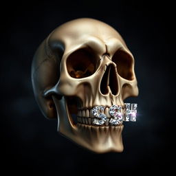 A smiling skull featuring diamond letters 'S', 'E', 'S', and 'H' as its teeth, set against a dark, atmospheric background that enhances the shine of the diamonds
