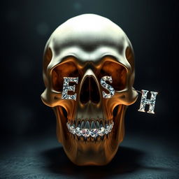 A smiling skull featuring diamond letters 'S', 'E', 'S', and 'H' as its teeth, set against a dark, atmospheric background that enhances the shine of the diamonds