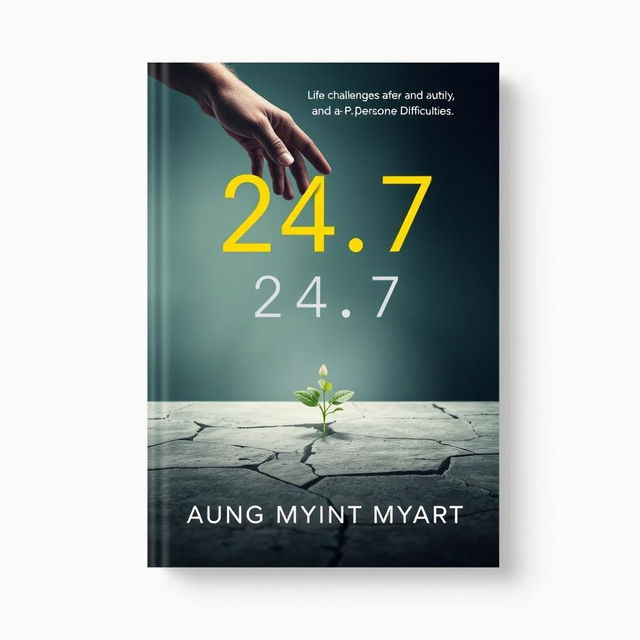 A poignant book cover design for '24/7' that encapsulates the author's life challenges, growth, and persistent drive to overcome difficulties