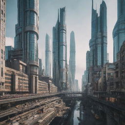 A majestic city mixing futurism with gaspunk aesthetics