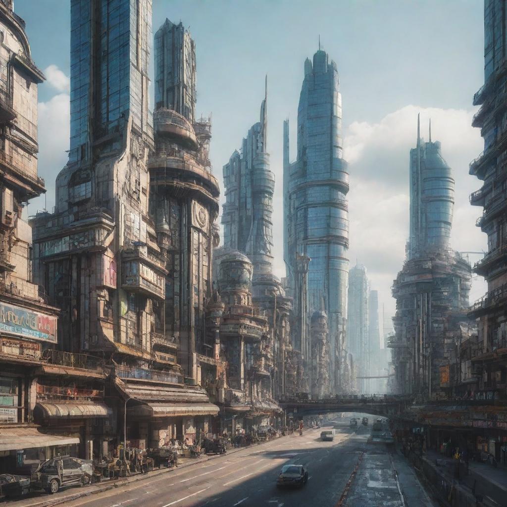 A majestic city mixing futurism with gaspunk aesthetics