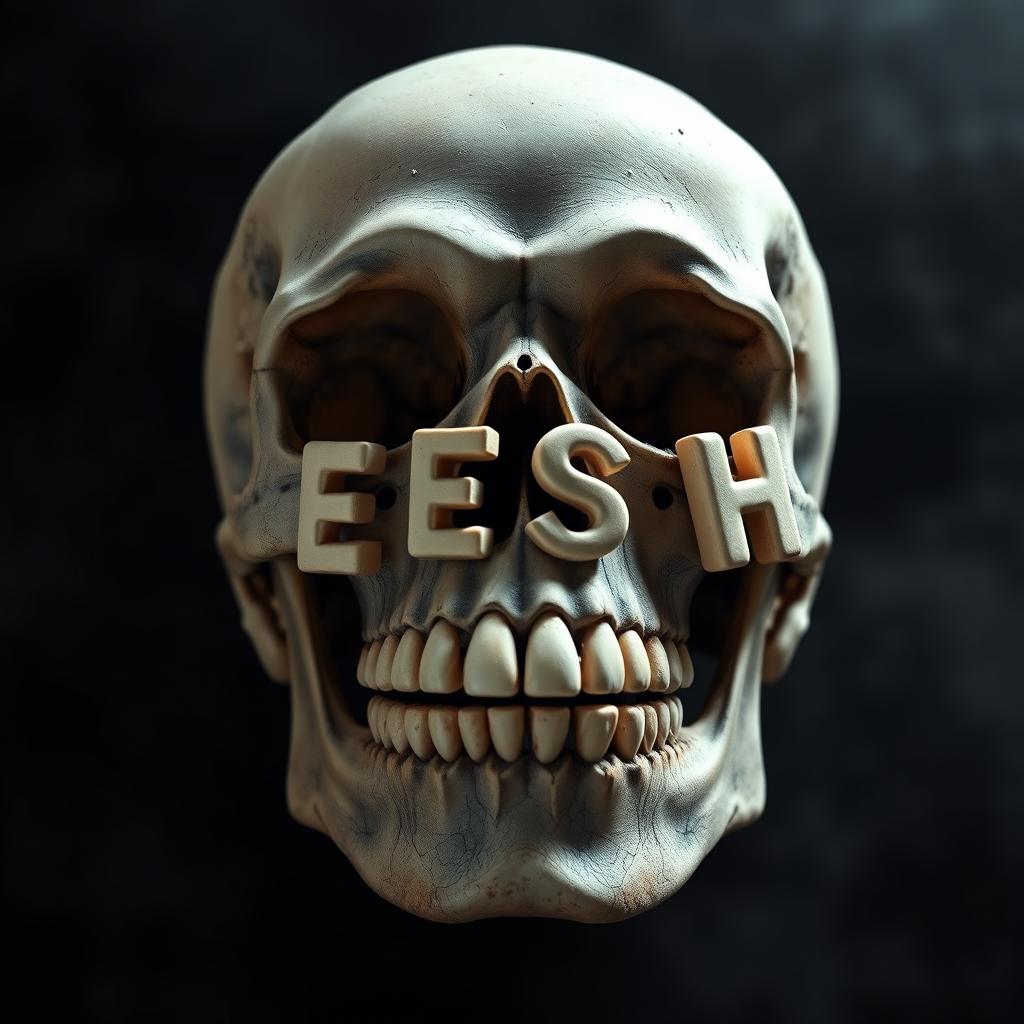 A smiling skull with the letters 'S', 'E', 'S', and 'H' creatively designed as its teeth, featuring a wide grin that conveys a playful and friendly demeanor