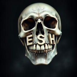A smiling skull with the letters 'S', 'E', 'S', and 'H' creatively designed as its teeth, featuring a wide grin that conveys a playful and friendly demeanor