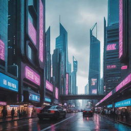 A majestic city that perfectly combines futuristic architecture and technology with cyberpunk elements