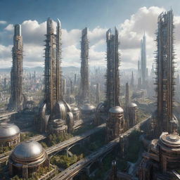 A majestic city weaving together futuristic design with Teslapunk aesthetic elements