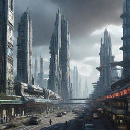 A majestic futuristic city with the aesthetics of nuclearpunk